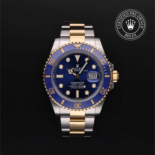 Rolex Certified Pre-owned Submariner M126613LB-0002 front on black background