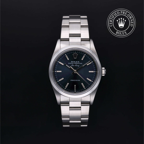 Rolex Certified Pre-owned Air-King M14000-0004 front on black background