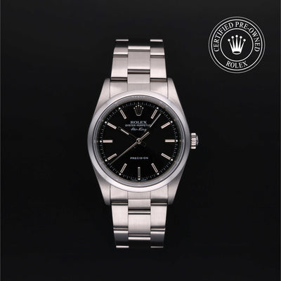 Rolex Certified Pre-owned Air-King M14000M-0009 front on black background