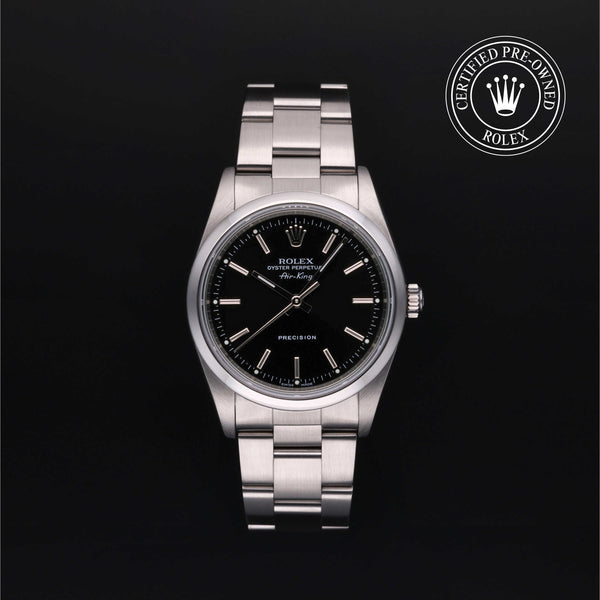 Rolex Certified Pre-owned Air-King M14000M-0009 front on black background