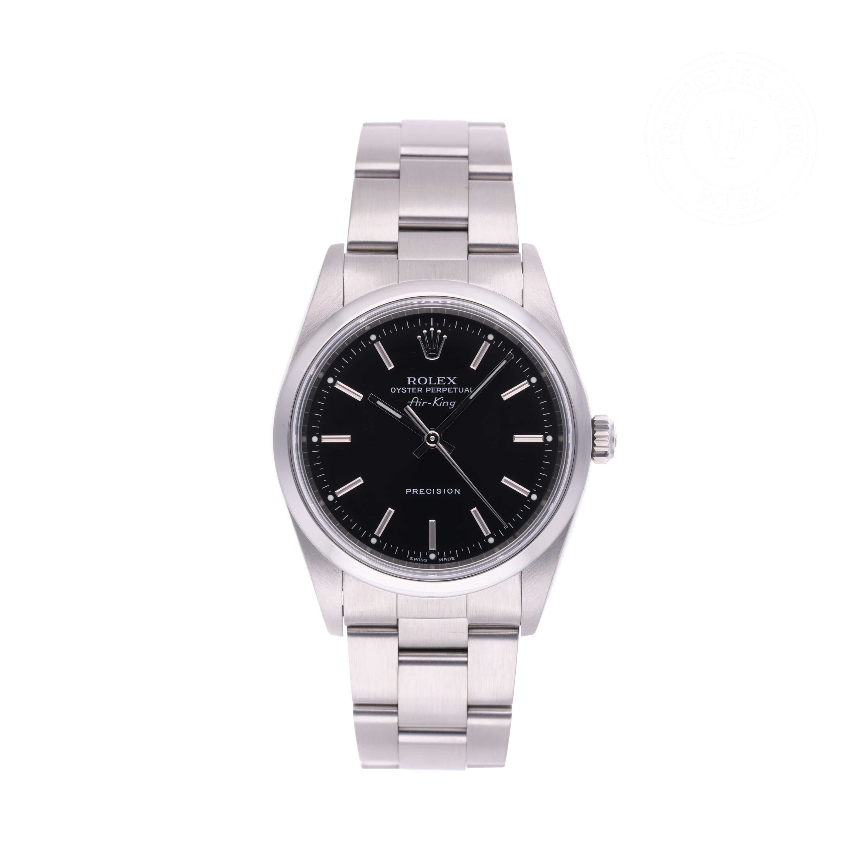 Rolex Certified Pre-owned Air-King M14000M-0009 front on white background