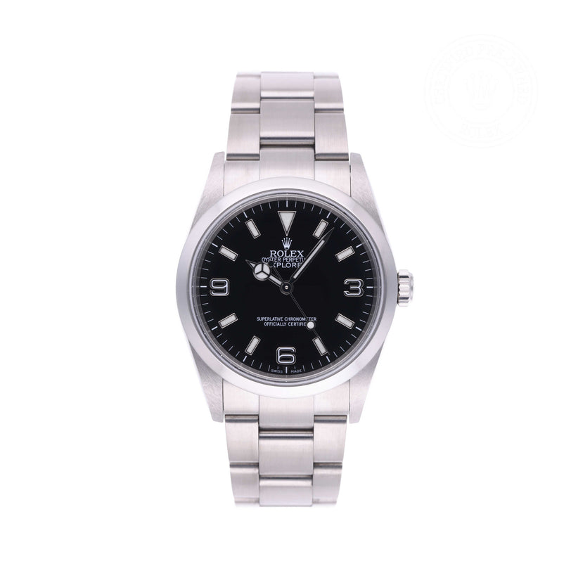Rolex Certified Pre-owned Explorer M114270-0002 front on white background