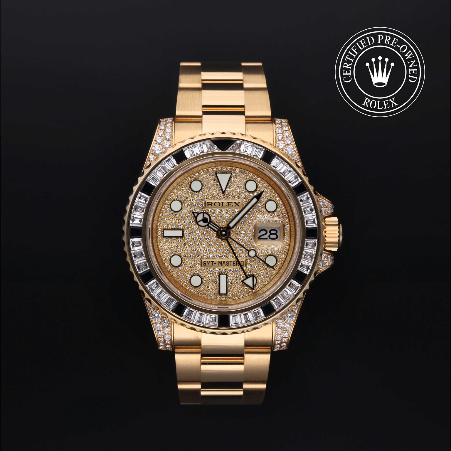 Rolex Certified Pre-owned GMT M116758SANR-0004 front on black background