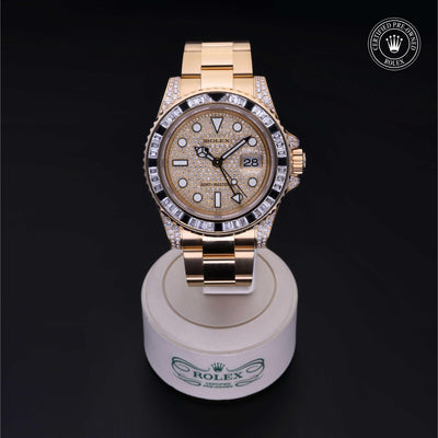 Rolex Certified Pre-owned GMT M116758SANR-0004 front on black background