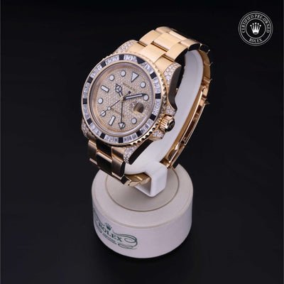 Rolex Certified Pre-owned GMT M116758SANR-0004 front on black background
