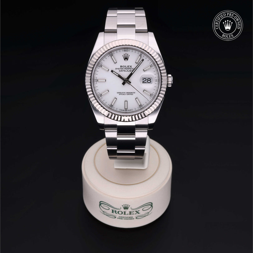 Rolex Certified Pre-owned Datejust M126334-0010 front on black background