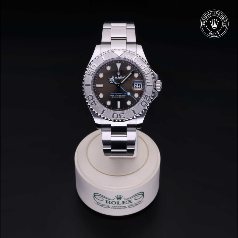 Rolex Certified Pre-owned Yacht-Master M268622-0002 front on black background