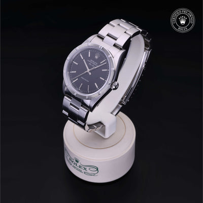 Rolex Certified Pre-owned Air-King M14010M-0012 front on black background