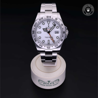 Rolex Certified Pre-owned Explorer M216570-0001 front on black background