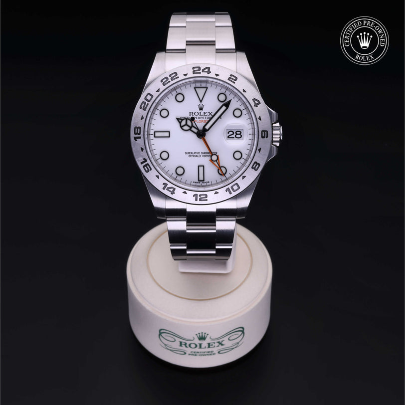 Rolex Certified Pre-owned Explorer M216570-0001 front on black background