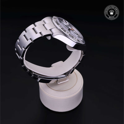 Rolex Certified Pre-owned Explorer M216570-0001 front on black background