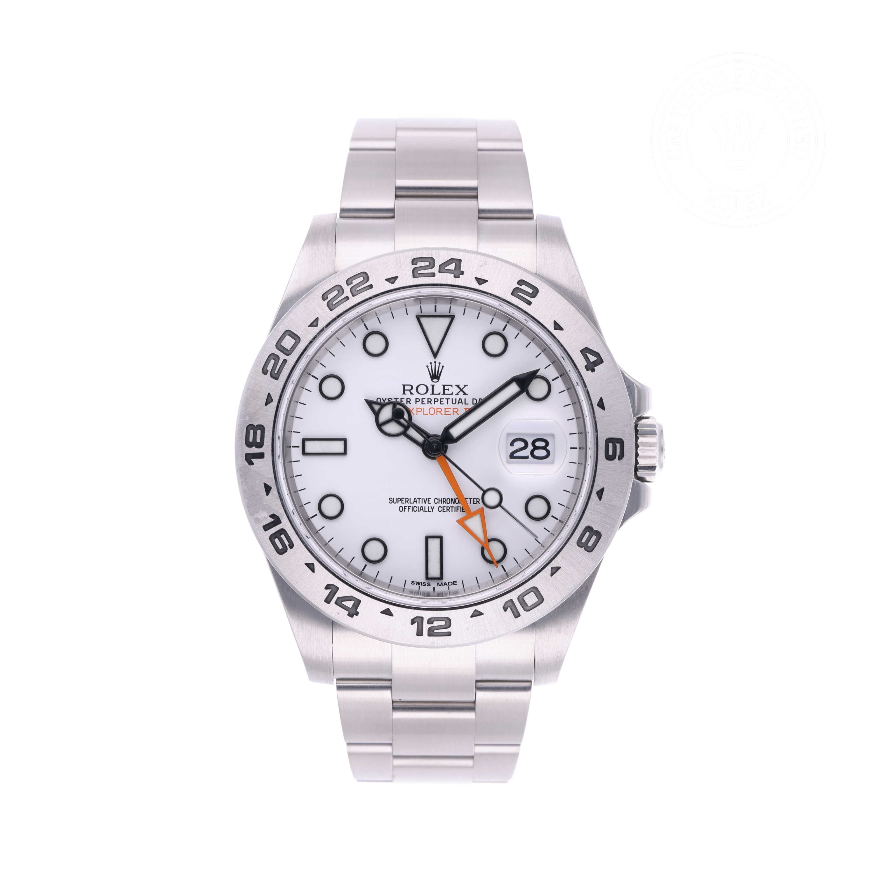 Rolex Certified Pre-owned Explorer M216570-0001 front on white background