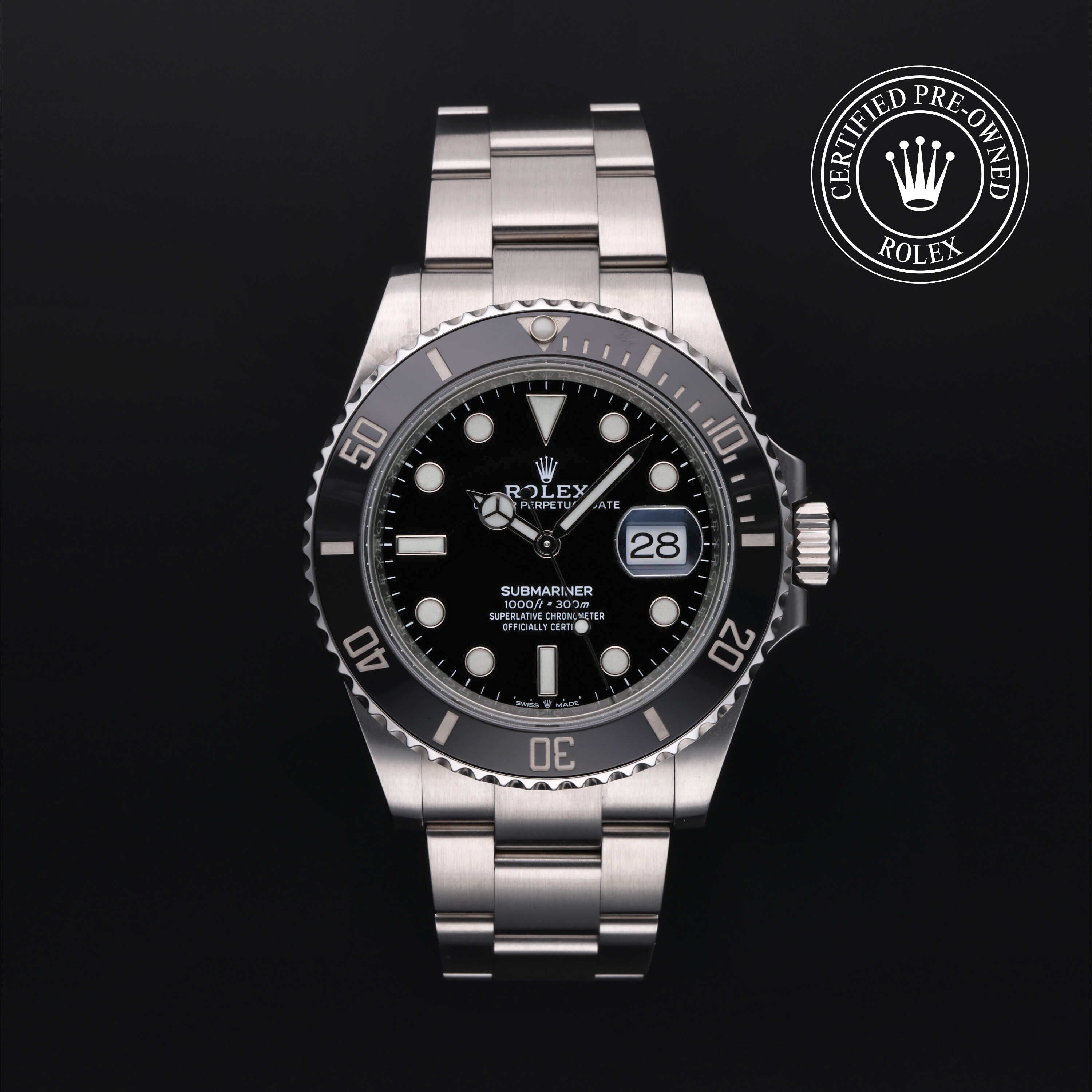 Rolex Certified Pre-owned Submariner M126610LN-0001 front on black background