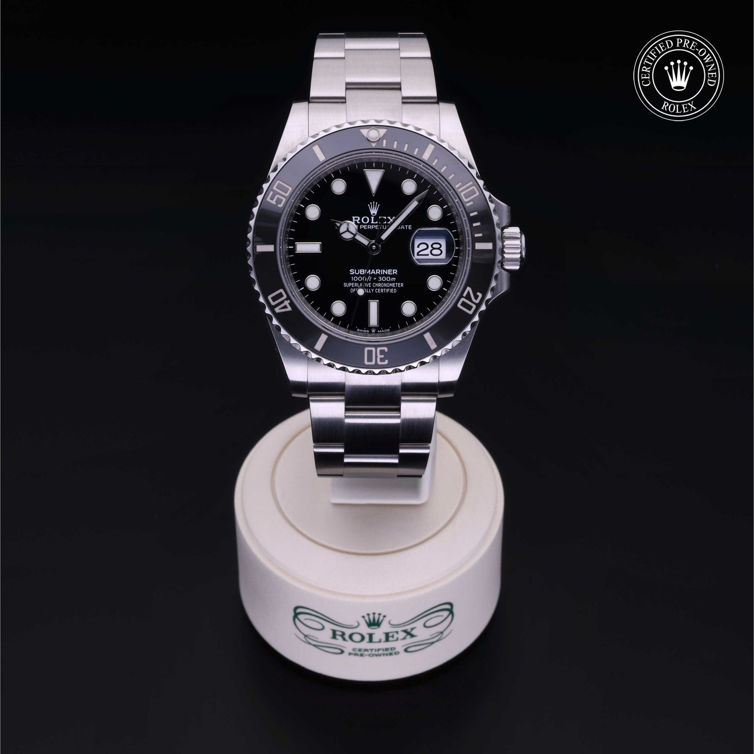 Rolex Certified Pre-owned Submariner M126610LN-0001 front on black background