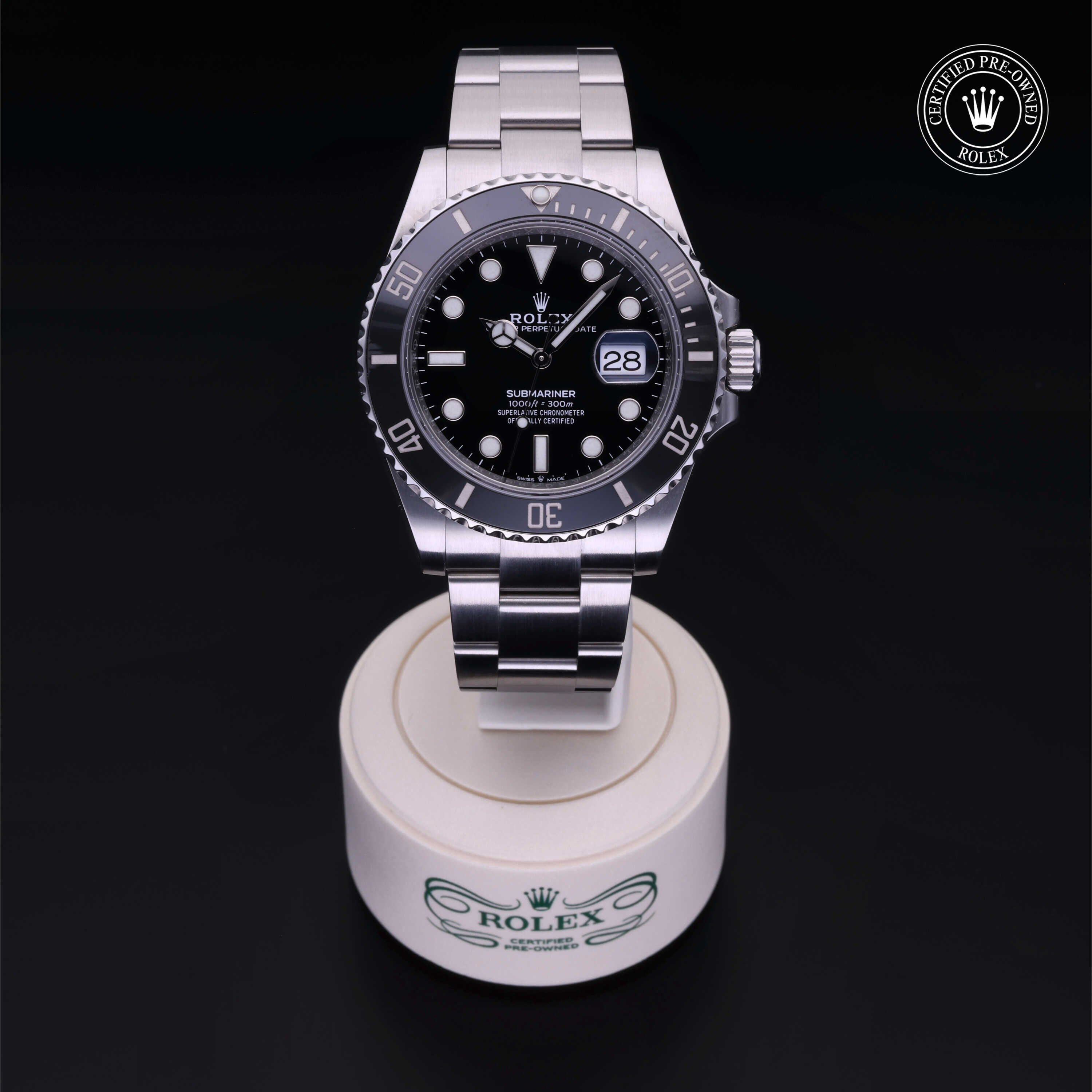 Rolex Certified Pre-owned Submariner M126610LN-0001 front on black background