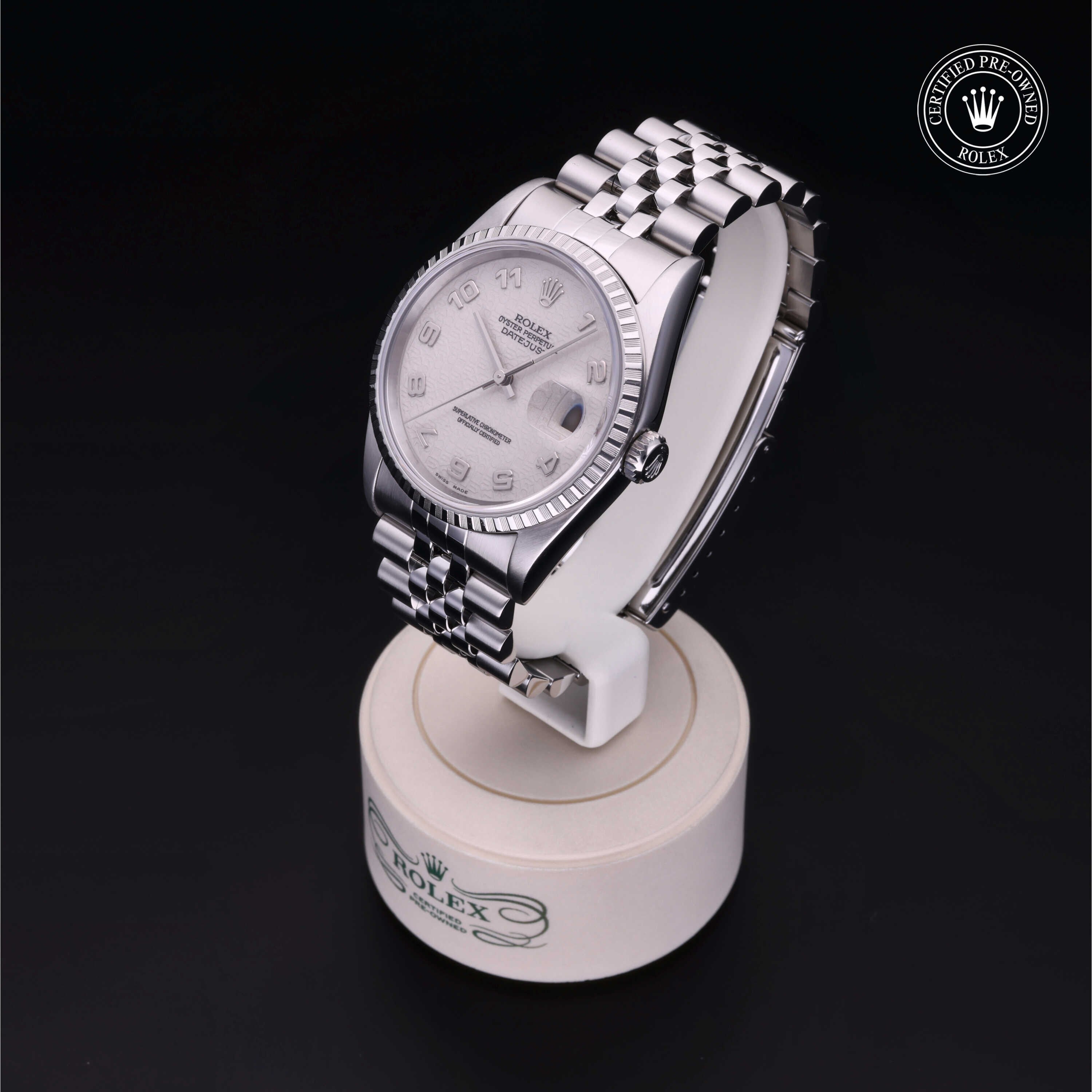 Rolex Certified Pre-owned Datejust M16220-0032 front on black background