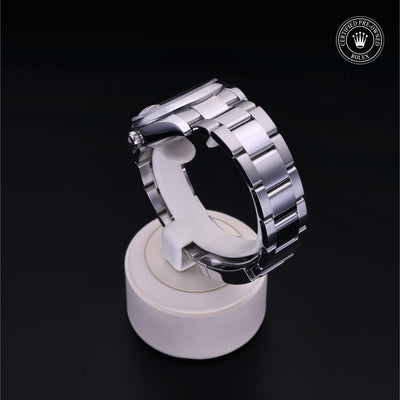 Rolex Certified Pre-owned Date M115200-0004 front on black background