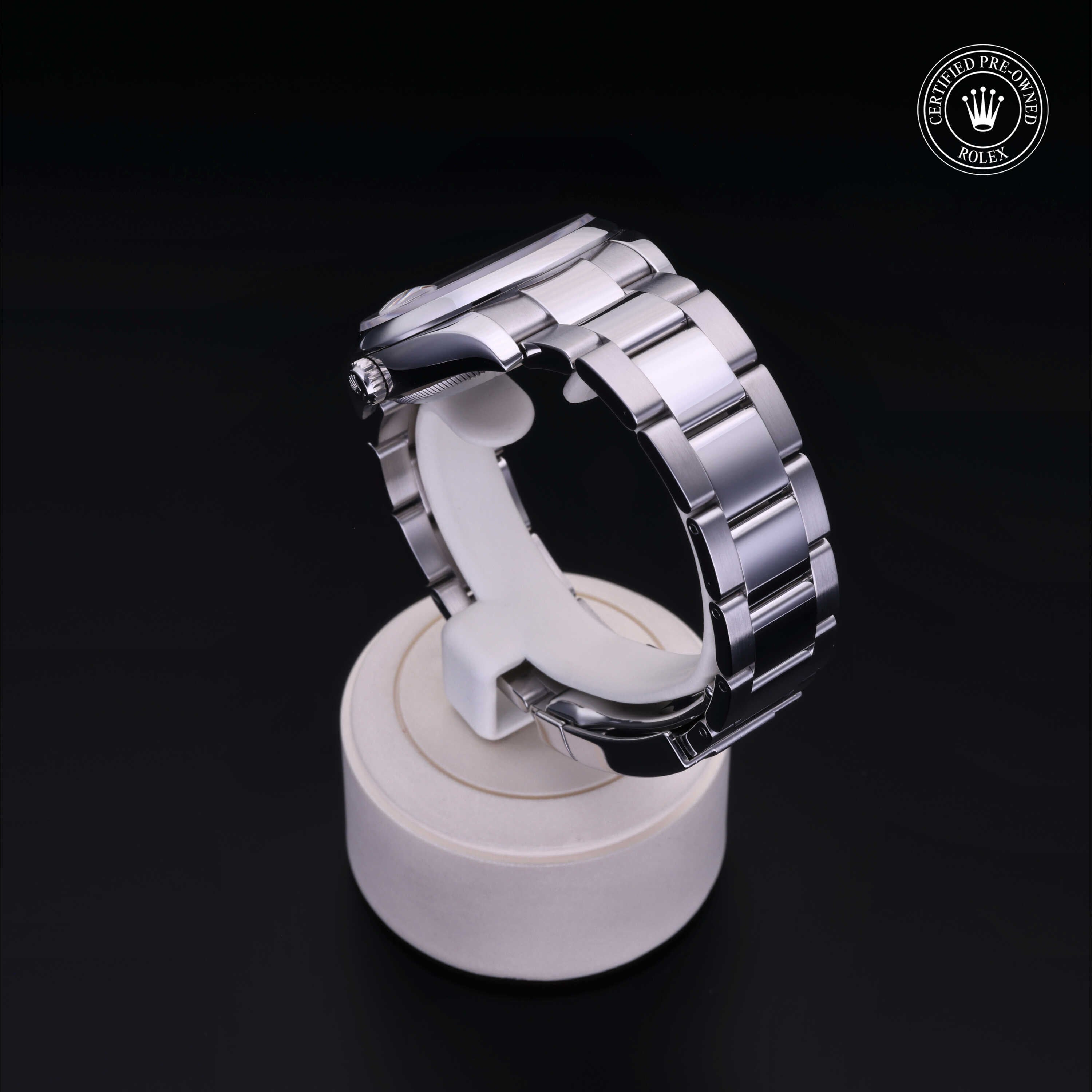 Rolex Certified Pre-owned Date M115200-0004 front on black background