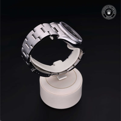 Rolex Certified Pre-owned Air-King M14000-0004 front on black background