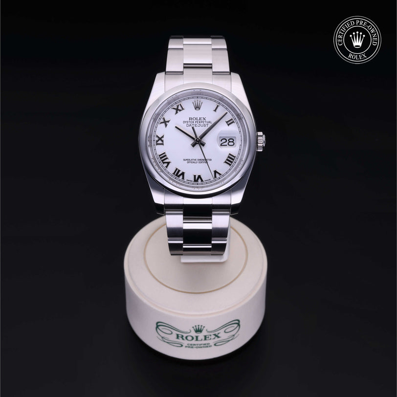 Rolex Certified Pre-owned Datejust M116200-0055 front on black background