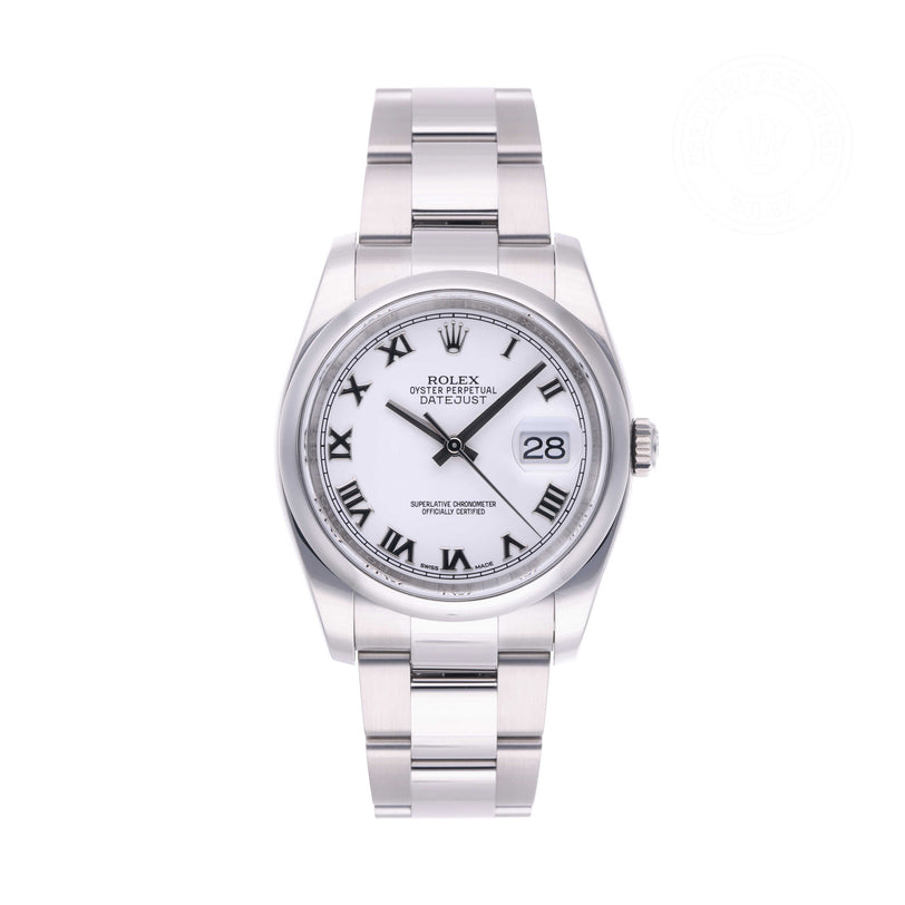 Rolex Certified Pre-owned Datejust M116200-0055 front on white background