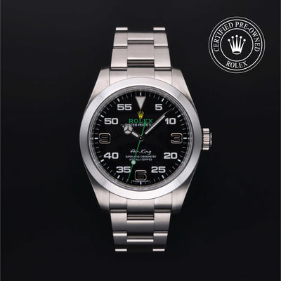 Rolex Certified Pre-owned Air-King M116900-0001 front on black background