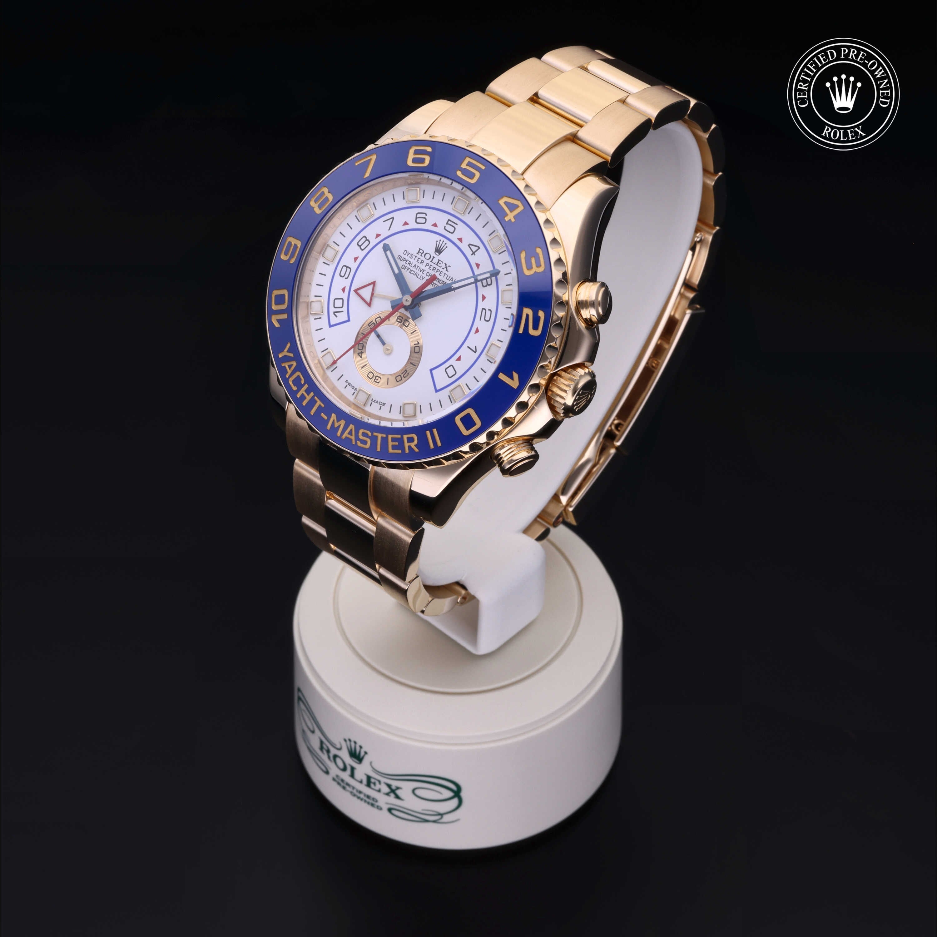 Rolex Certified Pre-owned Yacht-Master M116688-0001 front on black background