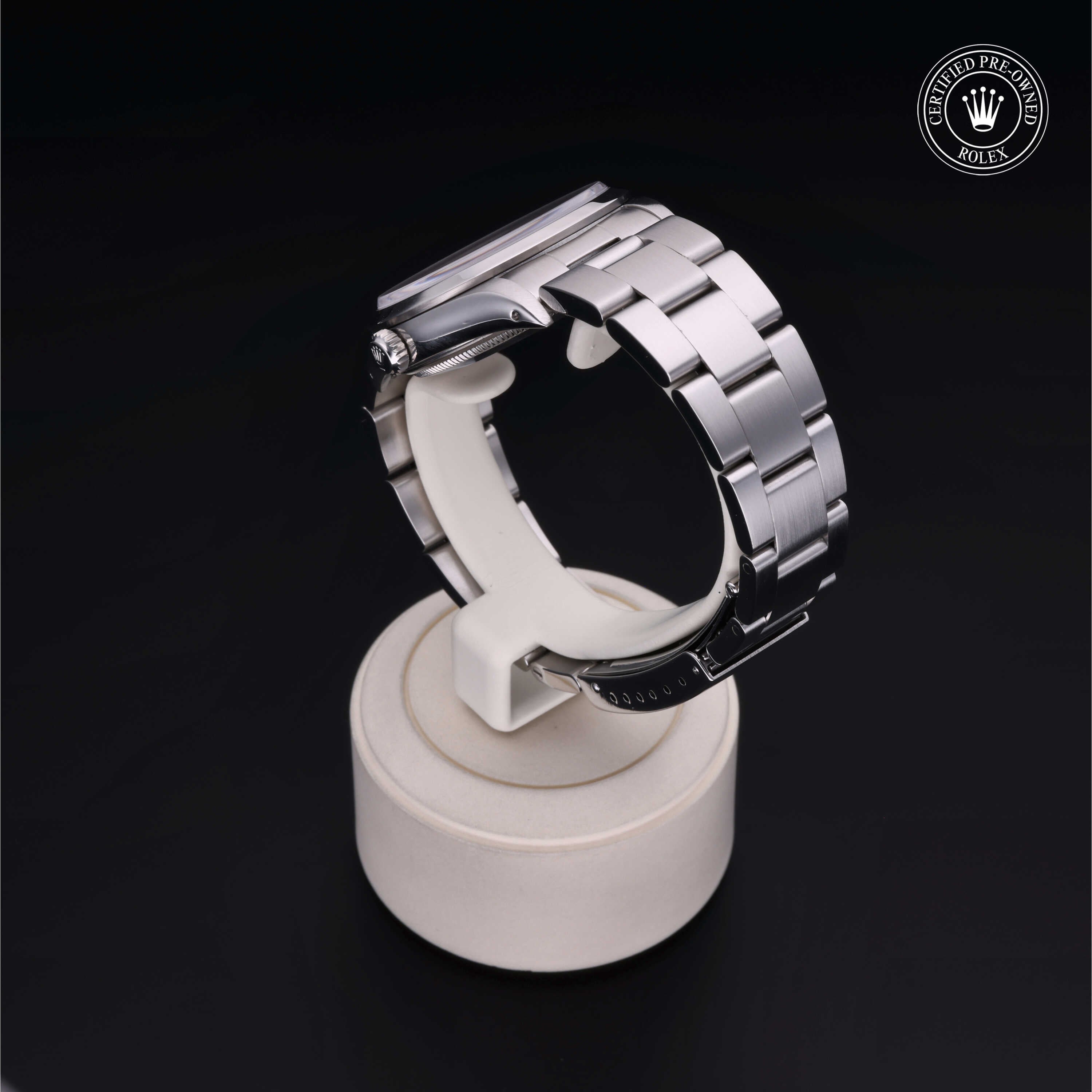 Rolex Certified Pre-owned Air-King M14000-0001 front on black background