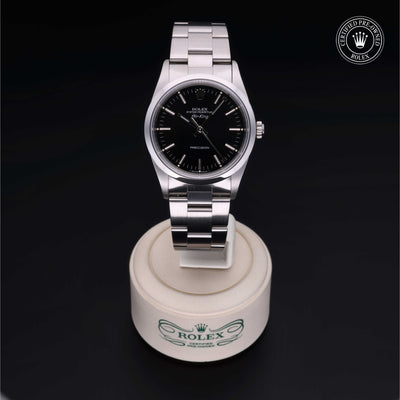 Rolex Certified Pre-owned Air-King M14000-0005 front on black background