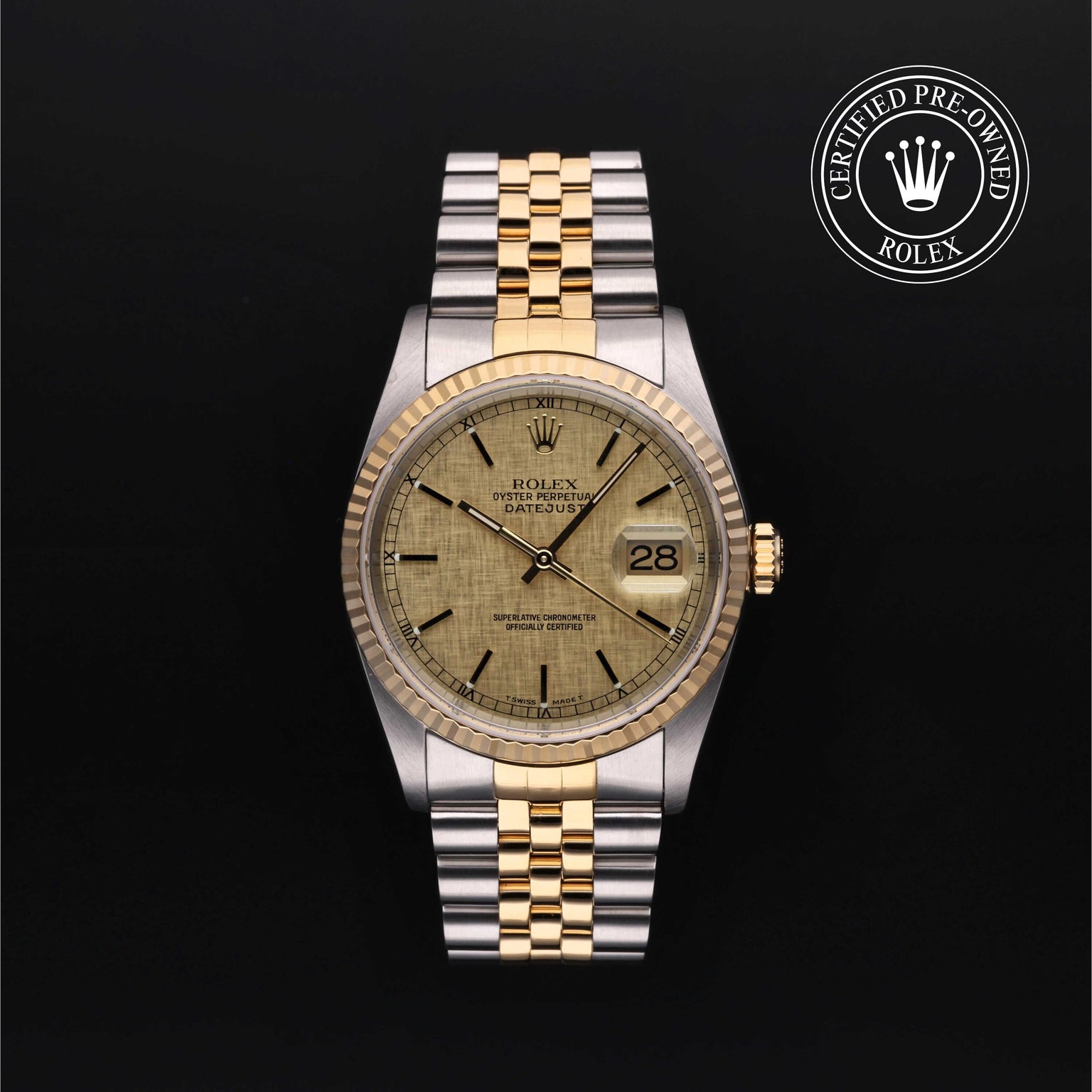 Rolex CPO Datejust M16233 front on white background