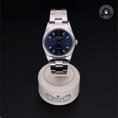 Rolex Certified Pre-owned Air-King M14000M-0010 front on black background