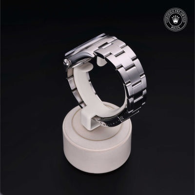 Rolex Certified Pre-owned Air-King M14000M-0010 front on black background