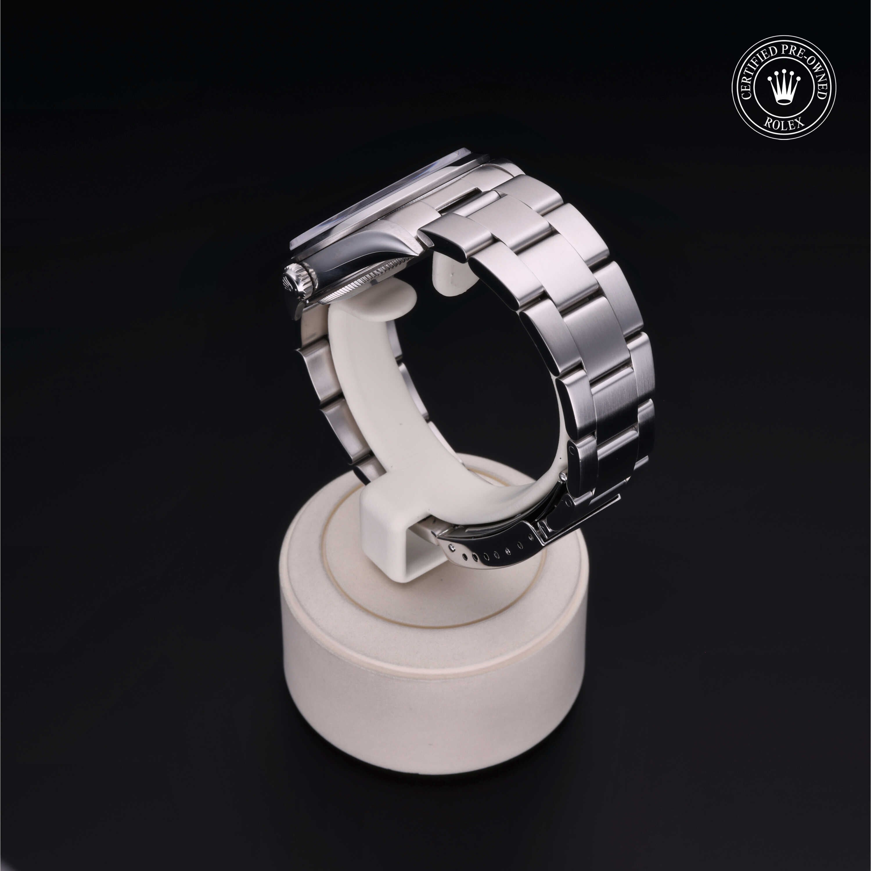 Rolex Certified Pre-owned Air-King M14000M-0010 front on black background