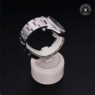 Rolex Certified Pre-owned Air-King M14000M-0010 front on black background