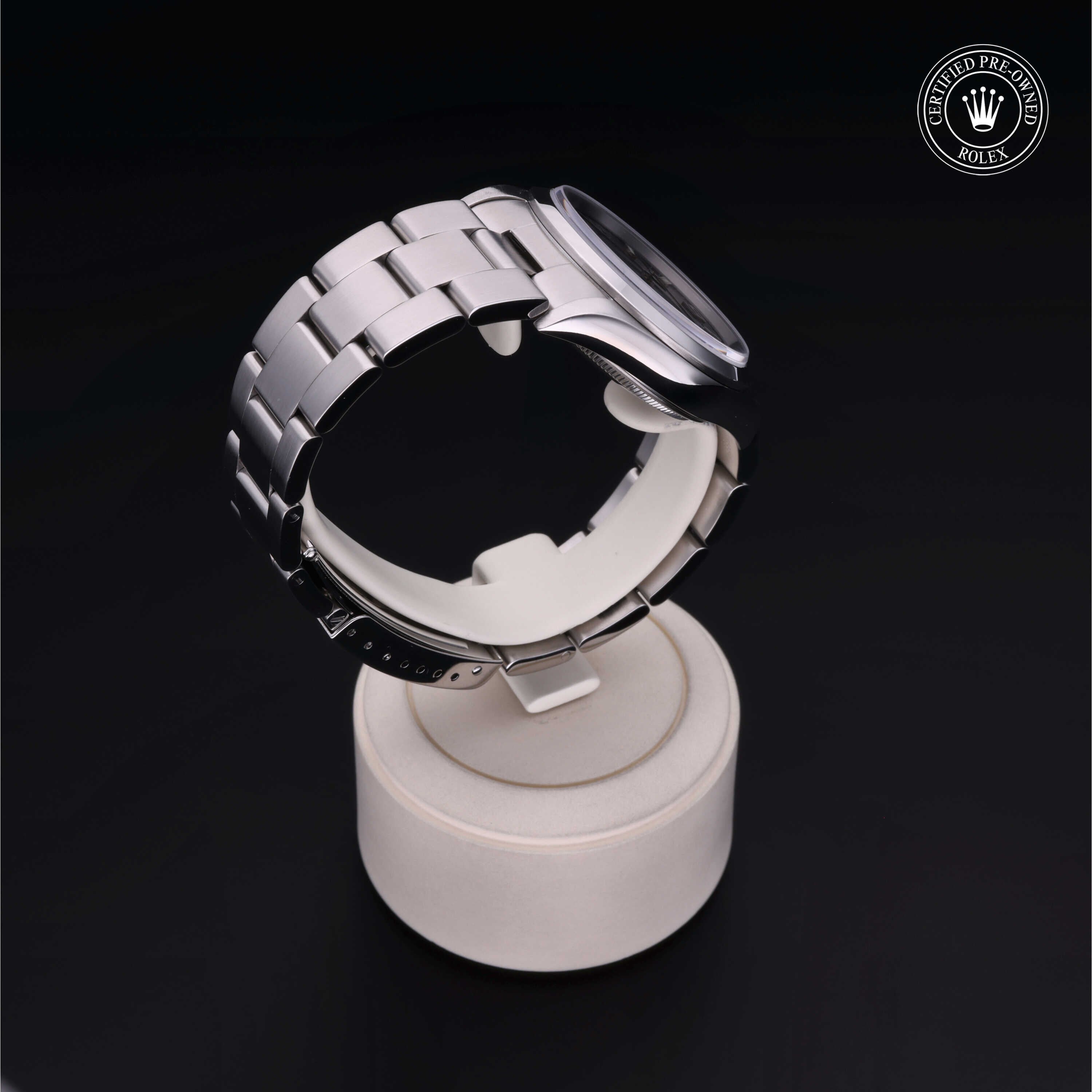 Rolex Certified Pre-owned Air-King M14000M-0010 front on black background