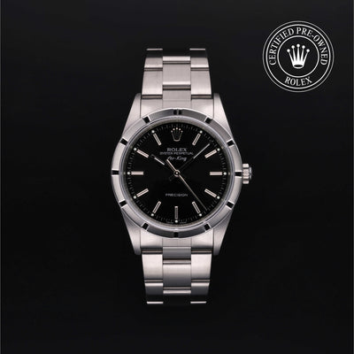 Rolex Certified Pre-owned Air-King M14010M-0012 front on black background