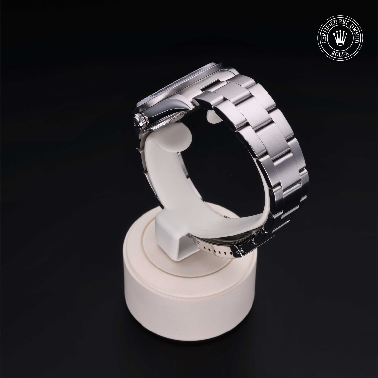 Rolex Certified Pre-owned Air-King M14010M-0012 front on black background