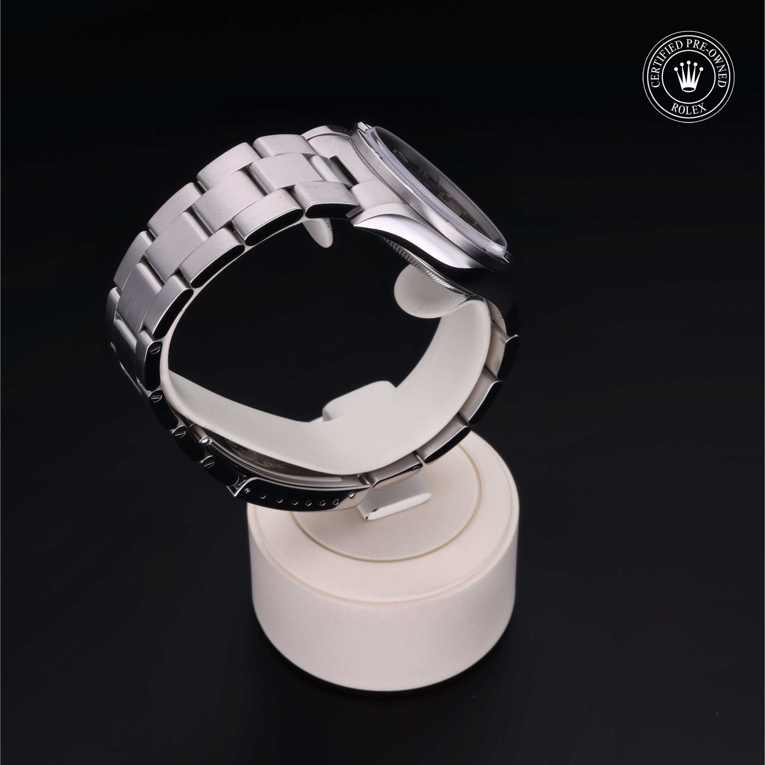 Rolex Certified Pre-owned Air-King M14010M-0012 front on black background