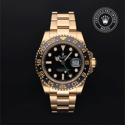 Rolex Certified Pre-owned GMT M116718LN-0001 front on black background