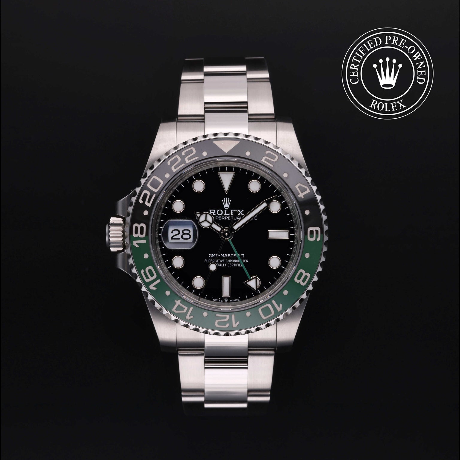Rolex Certified Pre-owned GMT M126720VTNR-0001 front on black background