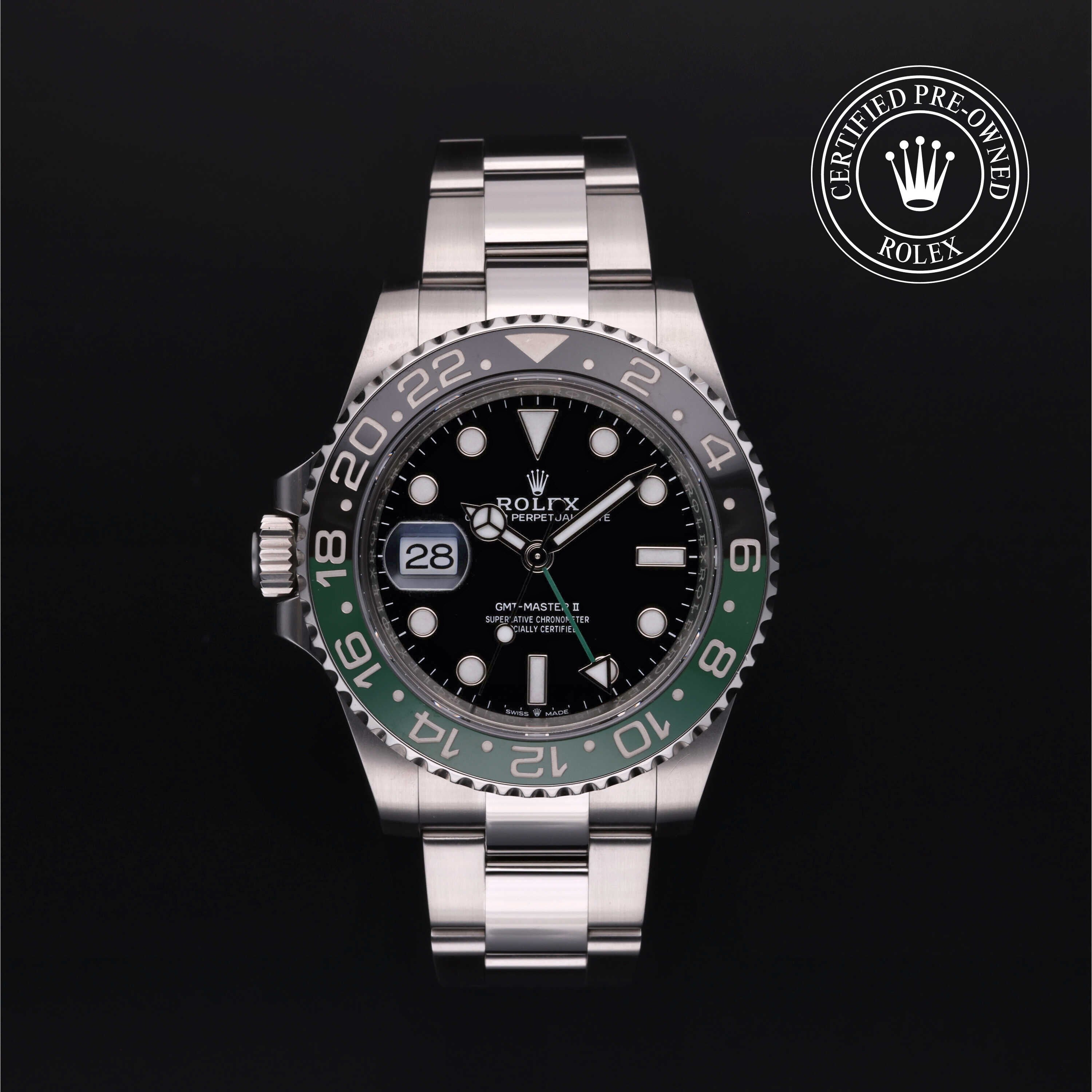 Rolex Certified Pre-owned GMT M126720VTNR-0001 front on black background
