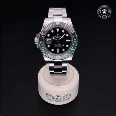 Rolex Certified Pre-owned GMT M126720VTNR-0001 front on black background