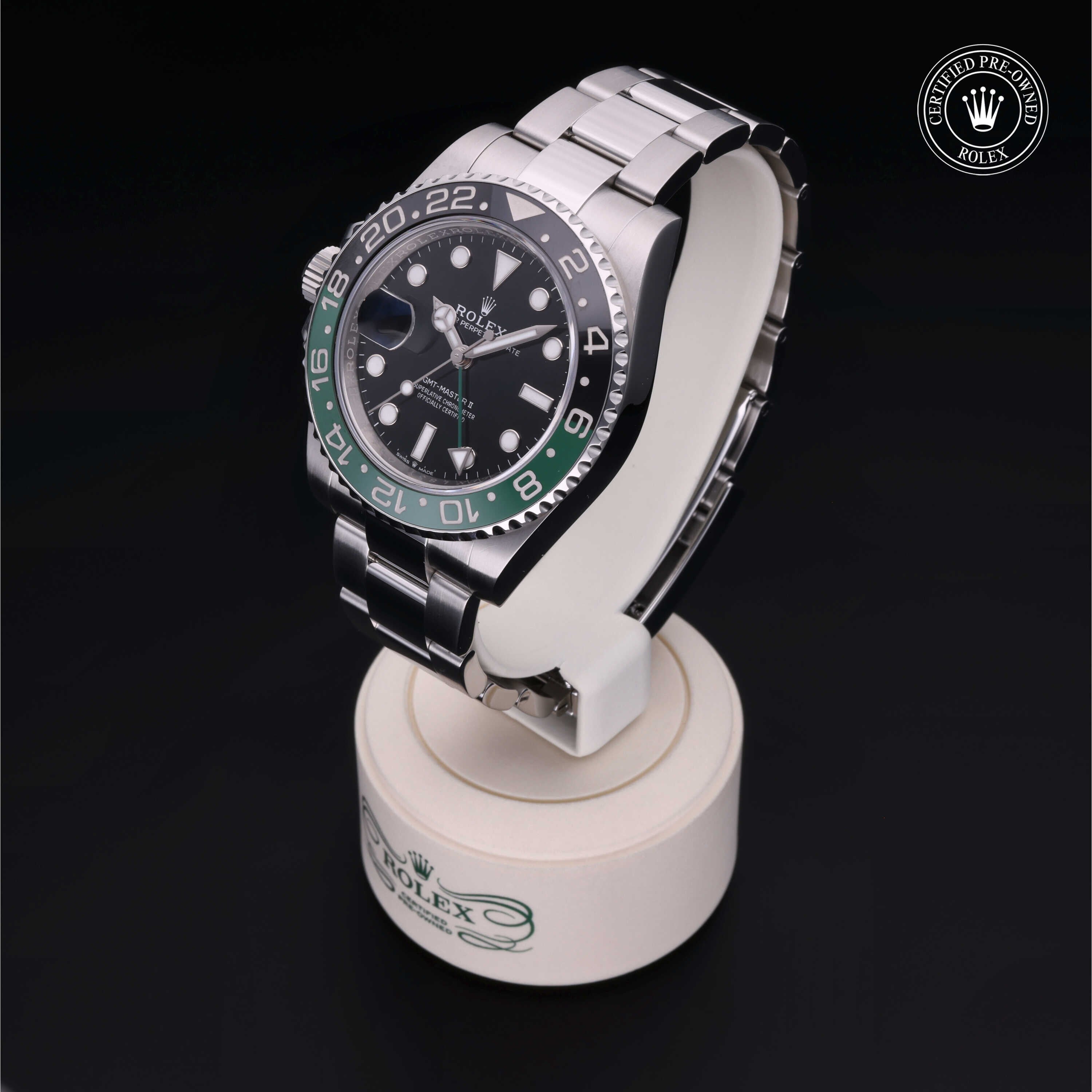 Rolex Certified Pre-owned GMT M126720VTNR-0001 front on black background