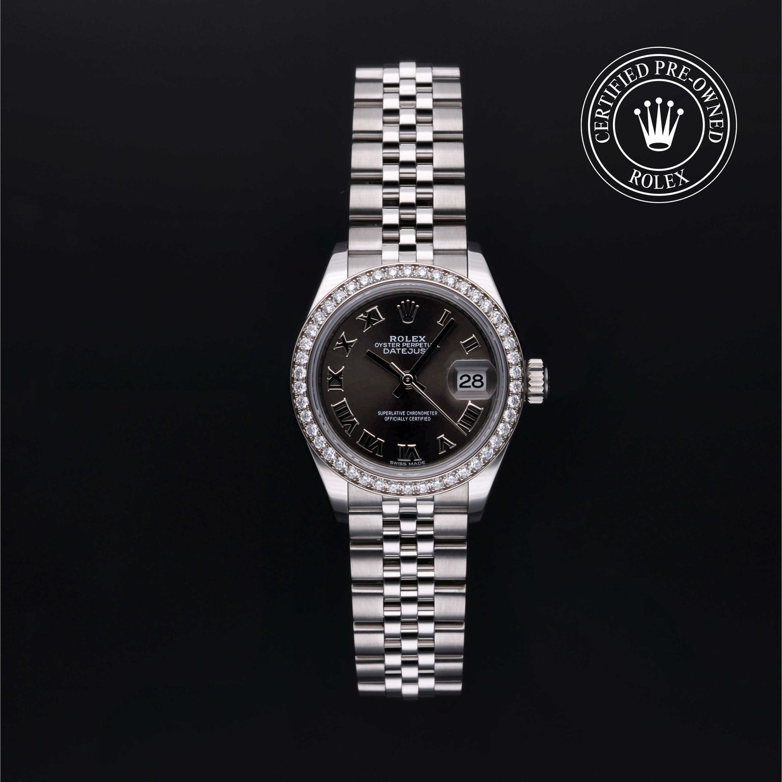 Rolex Certified Pre-owned Lady Datejust M279384RBR-0015 front on black background