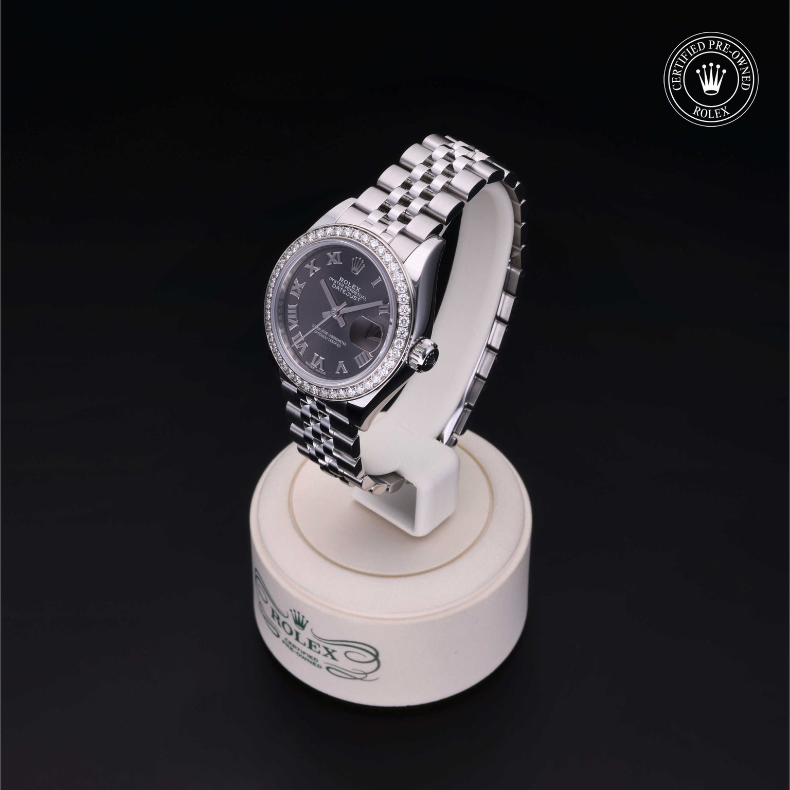 Rolex Certified Pre-owned Lady Datejust M279384RBR-0015 front on black background