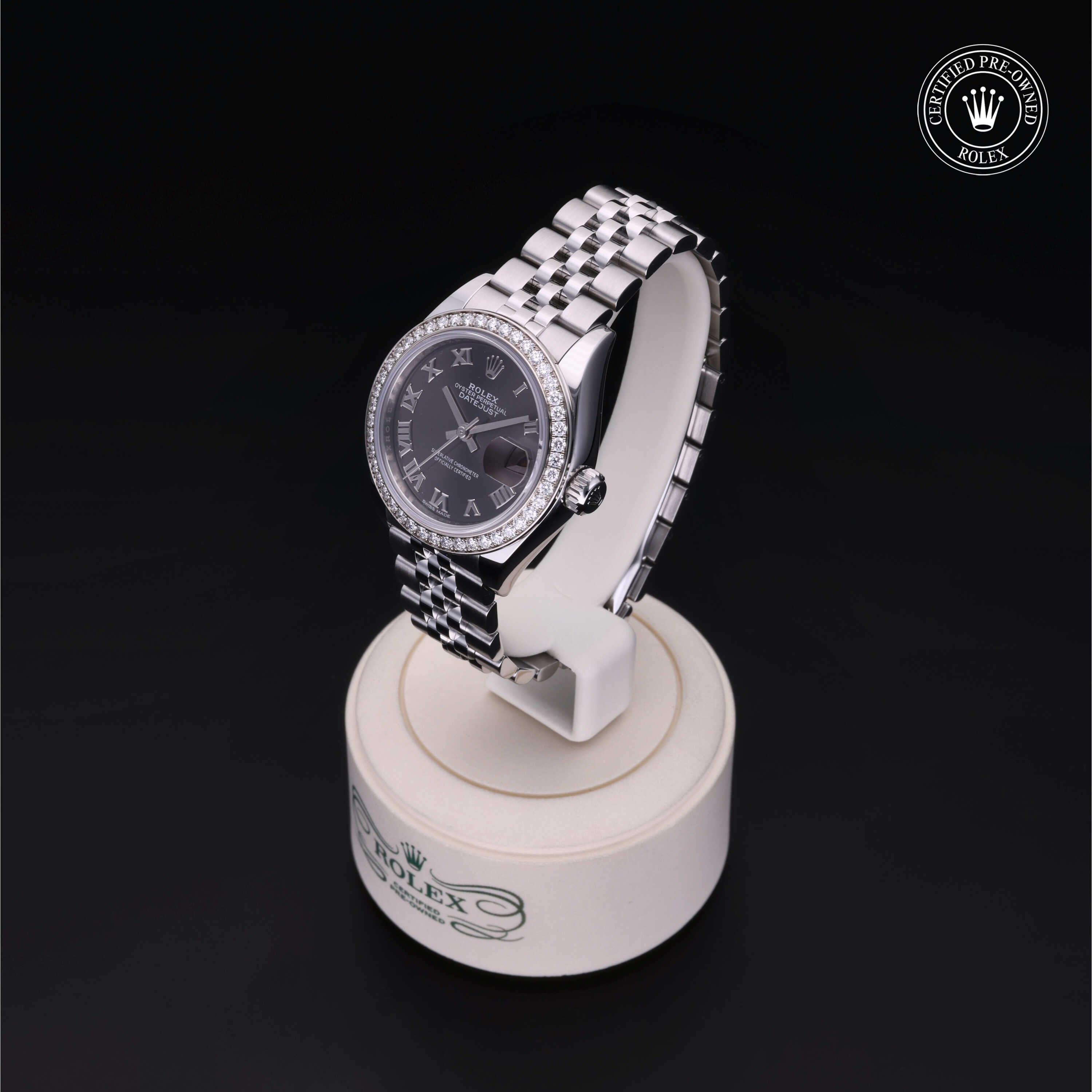 Rolex Certified Pre-owned Lady Datejust M279384RBR-0015 front on black background