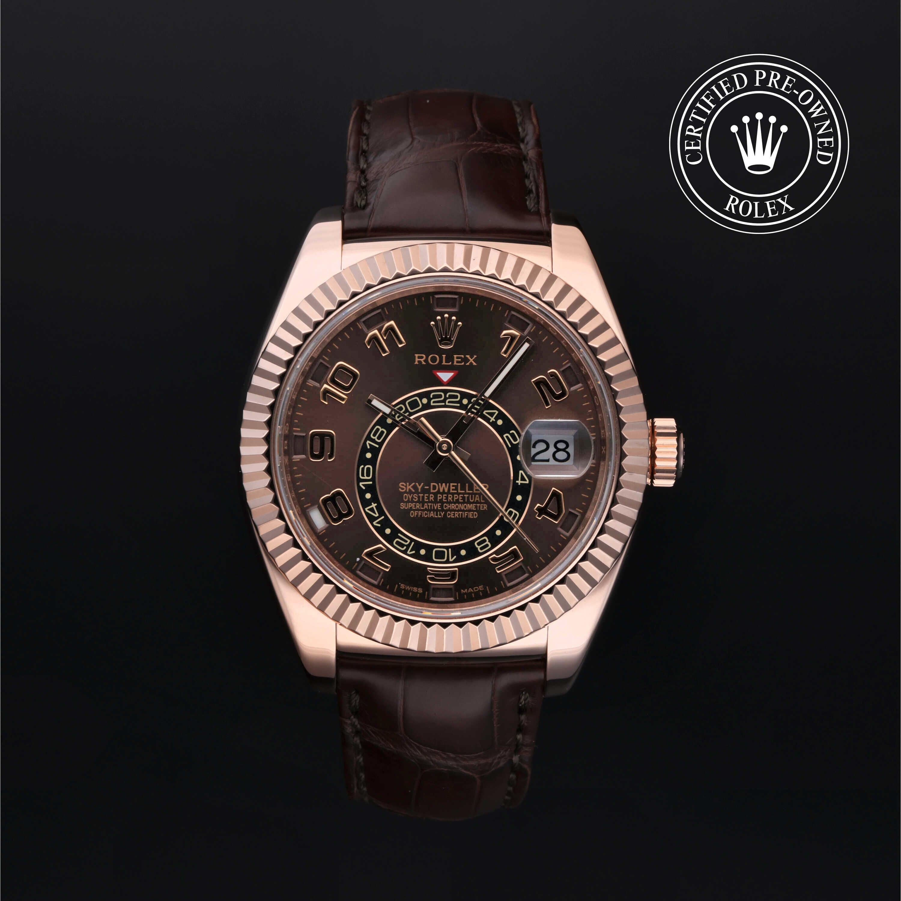 Rolex Certified Pre-owned Sky-Dweller M326135-0001 front on black background