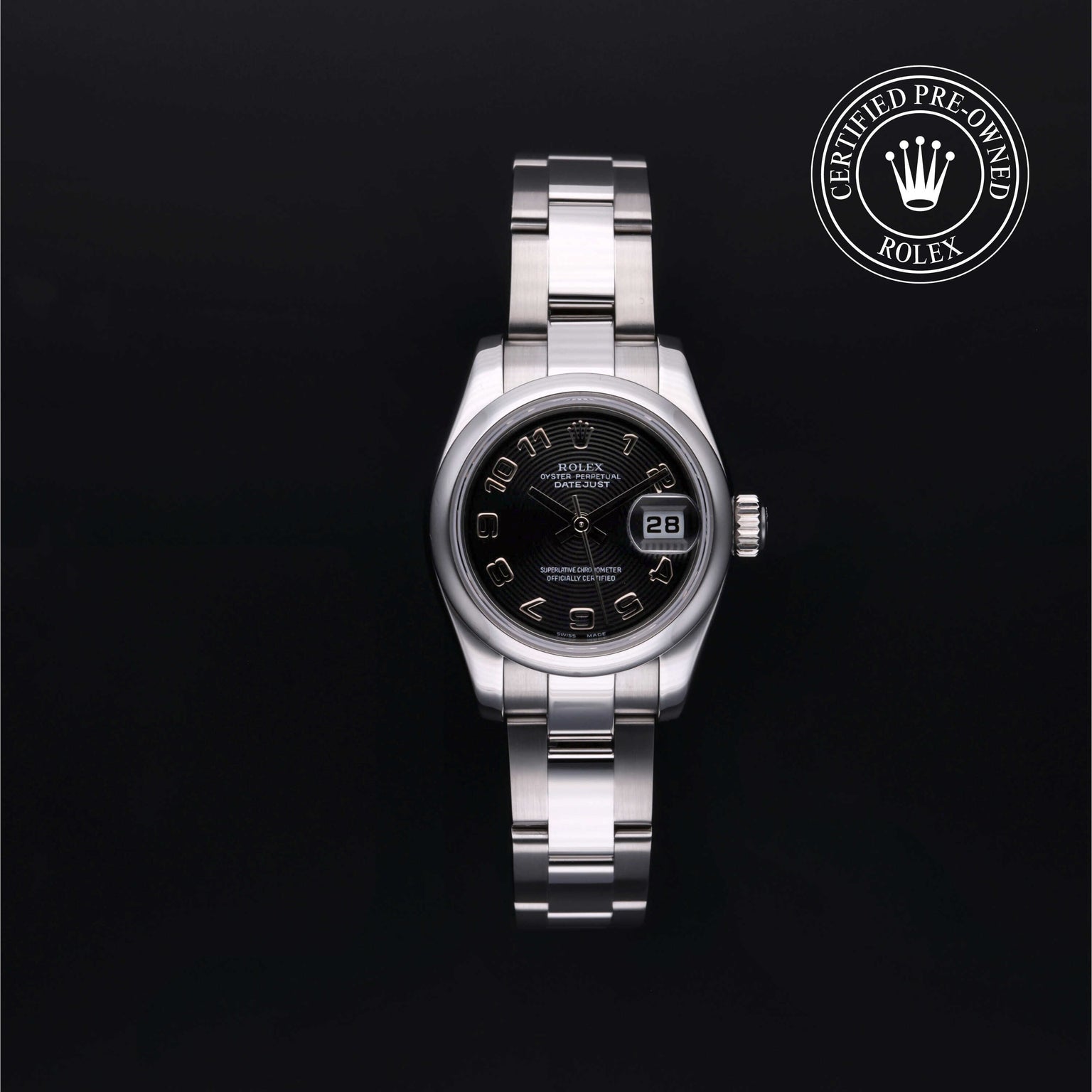 Rolex Certified Pre-owned Lady Datejust M179160-0006 front on black background