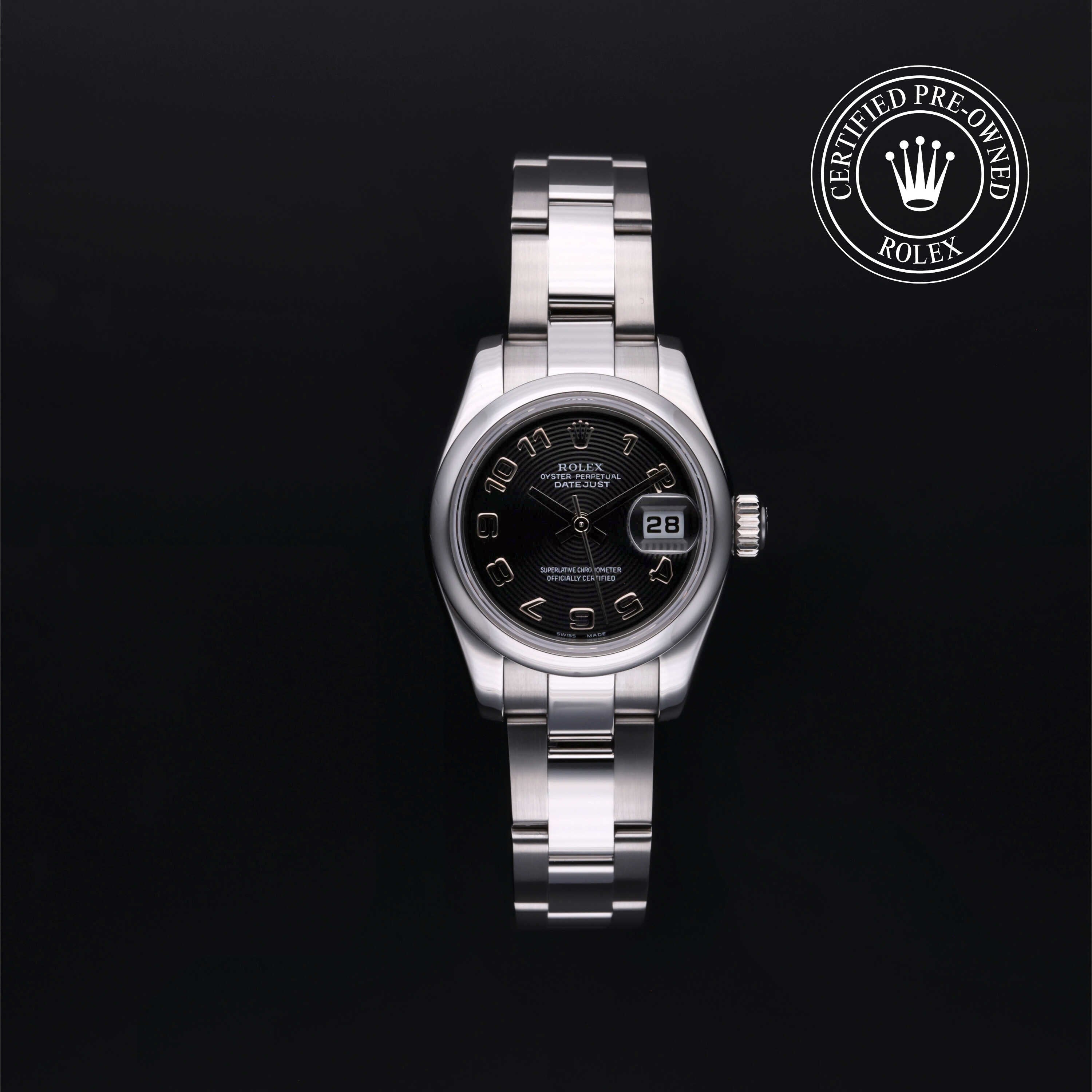 Rolex Certified Pre-owned Lady Datejust M179160-0006 front on black background