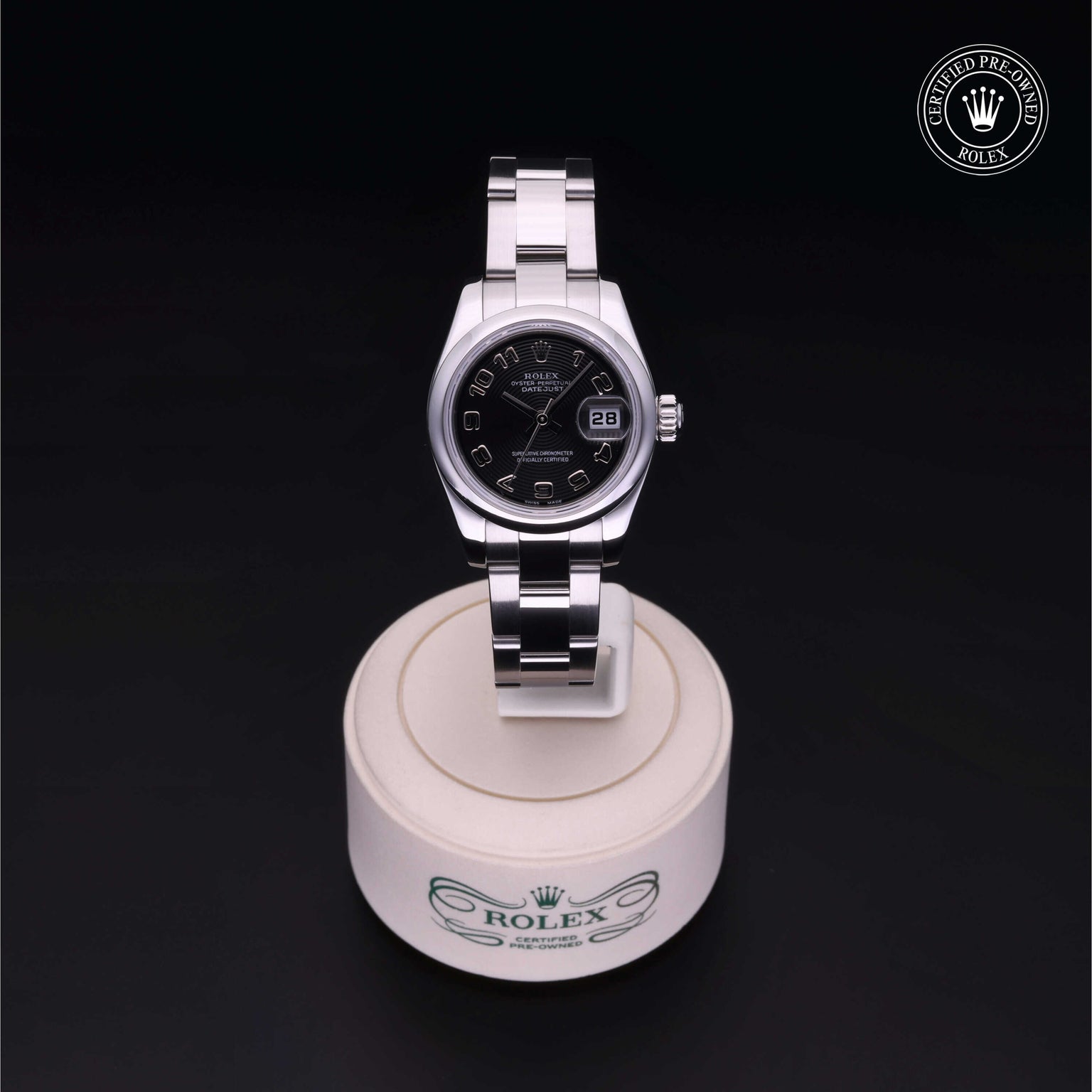Rolex Certified Pre-owned Lady Datejust M179160-0006 front on black background